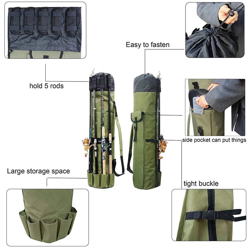 Portable Fishing Rod Pole Holder & Tackle Bag - Fishing Gear Organizer Travel Case