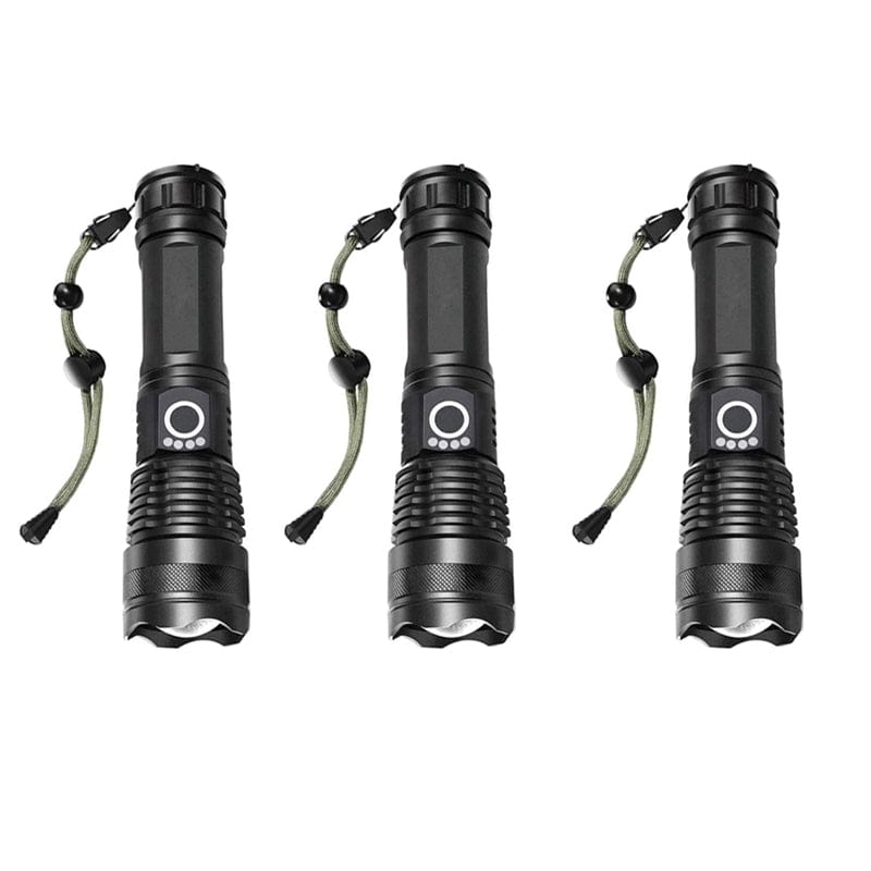 Clear Vision™ Tactical Flashlight - Bright LED Flash Light Waterproof Torch USB Rechargeable (3-Pack)