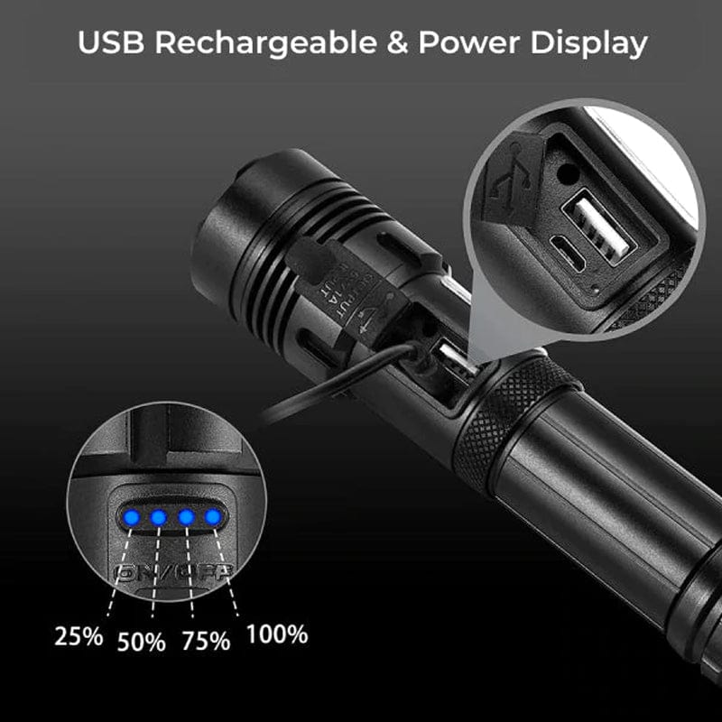 Clear Vision™ Tactical Flashlight - Bright LED Flash Light Waterproof Torch USB Rechargeable (2-Pack)